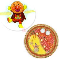 Designer Chunri Gotta Work Rakhi Thali n Kids Rakhi Combo Hamper
