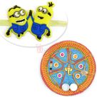 Mauli Designer Ganesha Rakhi Thali with Minions Kids Rakhi Hamper