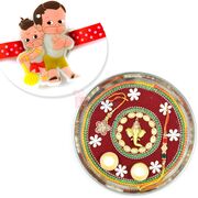 Ganesha Mauli Steel Rakhi Thali with Bal Hanuman Kids Rakhi Hamper