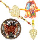 Golden Ganesha Rakhi Thali Bhaiya Bhabhi Rakhi Pair with Kids Rakhi