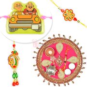 Leafy Designer Ganesha Jhoomer Rakhi Thali Family Hamper
