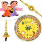 Designer Painted Rakhi Pooja Thali Hamper with BB Rakhi Set n Kids Rakhi