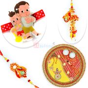 Simply Beautiful Pair and Kids Rakhi with Pooja Thali