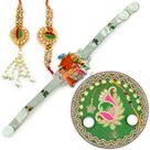 Beautiful Zigzag Rakhi Pooja Thali with Pair and Kids Rakhi
