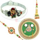 Amazing Pearl Pooja Thali with Pachi Worked Pair and Kids Rakhi