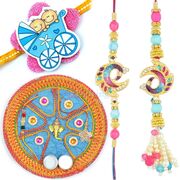 Traditional Ganesha Mauli Pooja Thali with Peacock Pair and Kids Rakhi