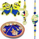 Minion Kids and Peacock Pair Rakhi with Rakhi Pooja Thali
