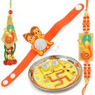 Swastic Pearl Rakhi Pooja Thali with Beautiful Pair and Kids Rakhi