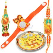 Swastic Pearl Rakhi Pooja Thali with Beautiful Pair and Kids Rakhi