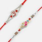 Diamond Studded Om and Colourful Peacock Rakhi Set