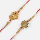Alluring Golden Krishna Ji and Om Rakhi Set