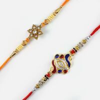 Awesome Diamond Floral with Coloured Moti Rakhi Set