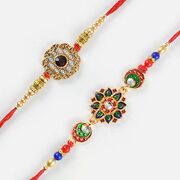 Charming Silver Pearls and Multi-Colored Floral Design Rakhi Set