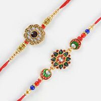 Charming Silver Pearls and Multi-Colored Floral Design Rakhi Set