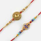 Splendid Gold, Silver, Blue Diamond Rakhi Set