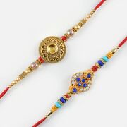 Splendid Gold, Silver, Blue Diamond Rakhi Set
