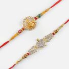 Auspicious Shiva Rakhi with Diamond Studded Turtle Rakhi Set of 2