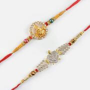 Auspicious Shiva Rakhi with Diamond Studded Turtle Rakhi Set of 2