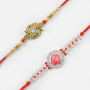 Golden Floral Designed and Auspicious Om Rakhi Set