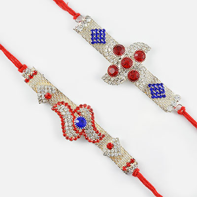 Authentic Red and Silver Rakhi Set of 2