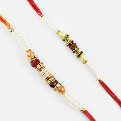 Exquisite Rudraksh Rakhi with Glossy Beads Rakhi Set of 2