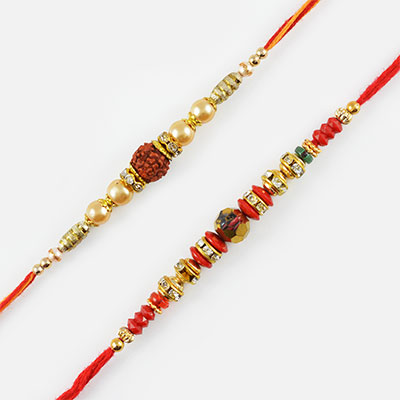 Mauli String Rakhi Set of 2 with Rudraksha and Glass Beads