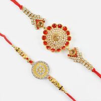 Beautiful Red and Silver Diamons Rakhi Set of 2