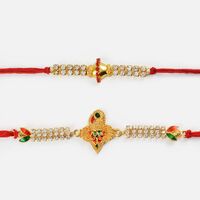 Gajanan Meena Worked and Simple Diamond Rakhi Set of 2