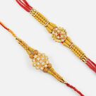 Simple and Elegant Sandalwood and Diamonds Studded Rakhi Set