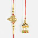 Golden Gajanan Bhaiya and Beautiful Glass Beads Lumba Rakhi Set of 2