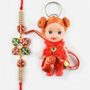 Kundan Meena and Diamond Worked Rakhi along with Cute Doll Kids Rakhi