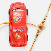 Lightning Fast Super Car and Beautiful Diamond Worked Rakhi Set of 2