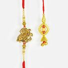 Kanhaiya with Radha Rakhi with Stunning Golden Lumba Rakhi Set of 2