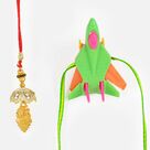 Beautiful Golden Lumba with Spacecraft Kids Rakhi Set of 2