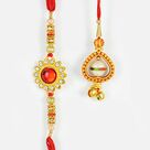 Red Kundan Meena and Gorgeous Lumba Bhaiya-Bhabhi Rakhi Set of 2