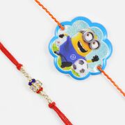 Happy Minion and Simple Diamond Studded Rakhi Set of 2