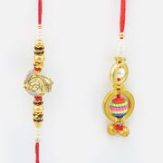 Auspicious Om Rakhi with Multi Color Lumba Bead