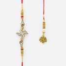 Swastik Silver Design Brother Rakhi with Tree Shaped Lumba for Bhabhi