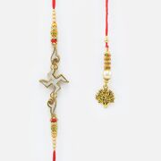 Swastik Silver Design Brother Rakhi with Tree Shaped Lumba for Bhabhi