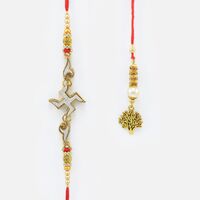 Swastik Silver Design Brother Rakhi with Tree Shaped Lumba for Bhabhi