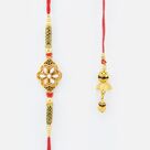 Whle Floral Studded Diamond Brother Bhabhi Rakhi Set of 2