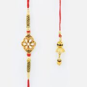 Whle Floral Studded Diamond Brother Bhabhi Rakhi Set of 2