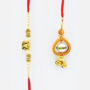 Golden Small Ganesha Brother Rakhi with Lumba for Bhabhi