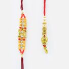 Lining Diamond Rakhi for Brother with Golden Bead Lumba Rakhi