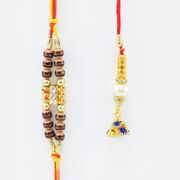Multi Threaded Brown Bead Brother Rakhi with Lumba Rakhi Set of 2 Rakhi