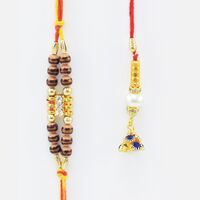 Multi Threaded Brown Bead Brother Rakhi with Lumba Rakhi Set of 2 Rakhi