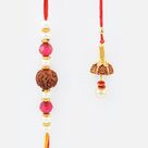 Sacred Rudraksh Rakhi with Pearl Lumba Golden Rakhi Set of 2 Rakhis