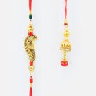 Golden Peacock Brother Rakhi with Golden Color Red Bead Lumba Rakhi
