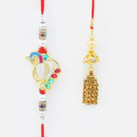Peacock Multi Color Studded Diamon Brother Rakhi with Lumba Rakhi