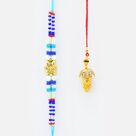 Blue Color Multi Threded Brother Rakhi with Golden leaf Lumba Rakhi